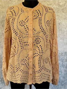 Joie Cutout Embroidered Top in Peach - 100% Cotton XL